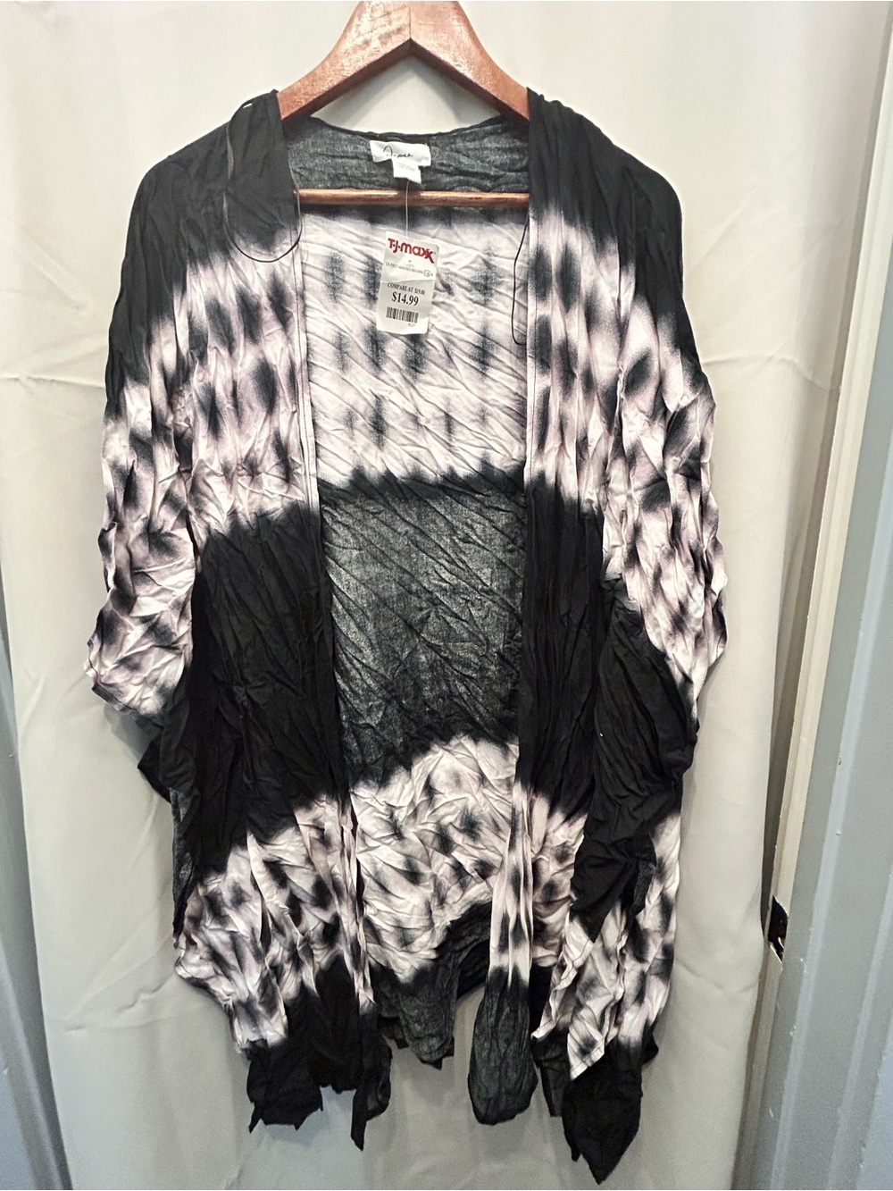 Japna Black & White Tie-Dye Open Front Tunic Cardigan